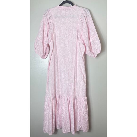 RO'S GARDEN DRESS S PINK PETAL FLIRTY FLORAL COTTON MIDI TIERED BOHO TUCKERNUCK - Picture 2 of 14